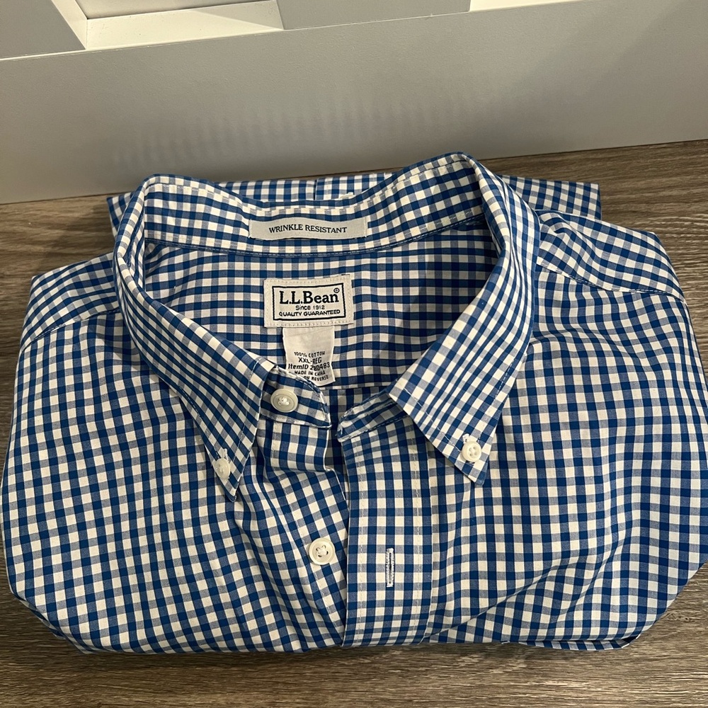 L.L. Bean Men's Blue and White Gingham Shirt